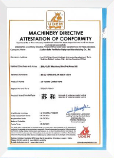 Declaration of Conformity for Machinery Directive